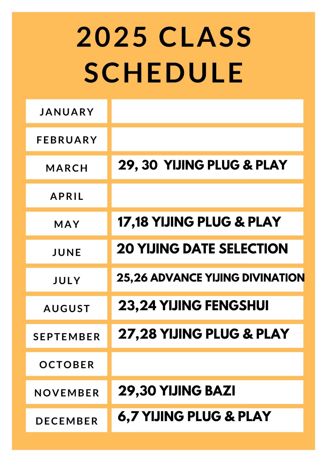 Yijing House 2024 Course Schedule
