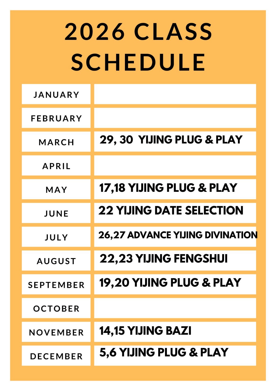 Yijing House 2024 Course Schedule